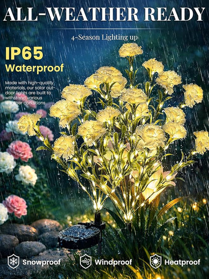 GIGALUMI Solar Lights Outdoor for Garden Decor, 4 Pack Solar Flower Lights Waterproof, 2 Lighting Modes 28 Carnations for Pathway,Yard, Patio Decoration, Gardening Gifts for Women (White)