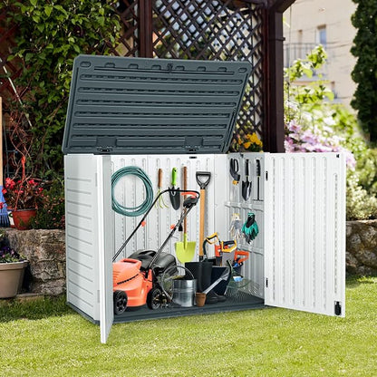 YITAHOME Outdoor Resin Storage Sheds | 39 in Height Lockable Waterproof Horizontal Shed w/o Shelf, Easy to Assemble Shed Storage for Garden Tools, Light Gray