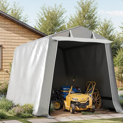 Shintenchi 6x6 FT Motorcycle Carport,Portable Storage Shed with Roll-up Zipper Door,Heavy Duty Portable Garage,UV Resistant & Waterproof Tarp,Storage Tent for Motorcycle,Bike,Garden Tools,Grey