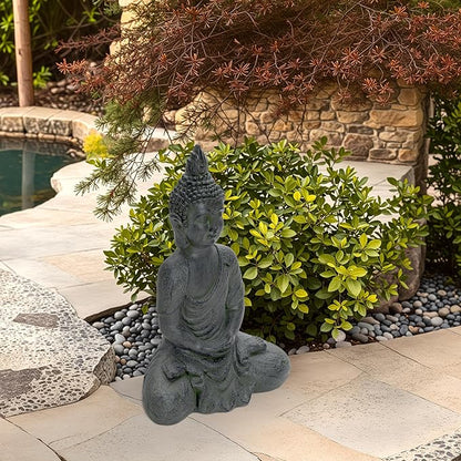 LuxenHome Large Buddha Statue, 22" Meditating Buddhas Garden Statue | Fiber Stone Large Buddha Statue for Outdoor and Indoor Use, Zen Buddha Garden Sculpture for Patio, Backyard, or Deck