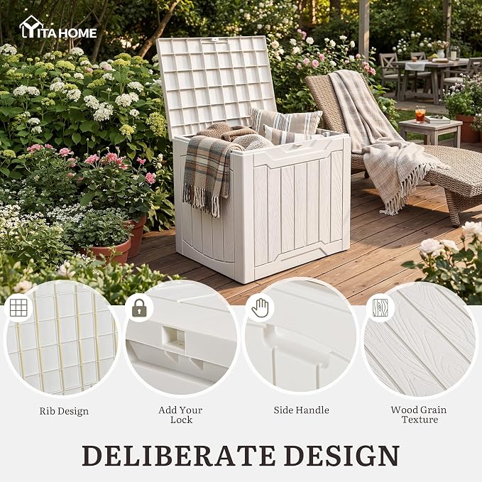 YITAHOME 31 Gallon Deck Boxes Set of 2 | Lockable Outdoor Storage Bins for Patio Cushions, Garden Tools, Weather-Resistant Resin Storage Solution, White