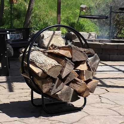 Sunnydaze 24-Inch Outdoor Firewood Rack Hoop - Indoor Round Tubular Steel Fireplace Wood Holder - 300-lb Capacity