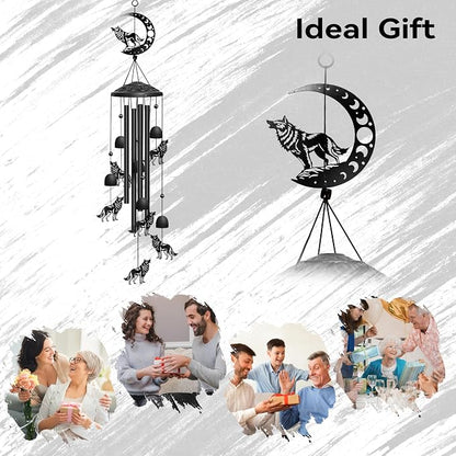 Wolf Wind Chimes Outdoor Wolf Gifts for Women/Men/Mom/Grandma Birthday Gifts Memorial Gift Metal WindChimes for Outside/Indoors, Home, Lawn, Porch, Patio, Garden Decor, Yard Decorations (Black)