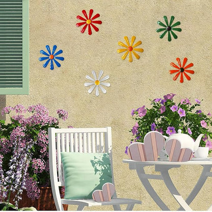 Tsilin 6 Pcs Metal Flowers Garden Fence Ornaments,Wall Art Hanging Decoration Daisy Garden Decor For Wall Decor Living Room Bedroom Dining Room Outdoor Backyard Porch Patio Fence