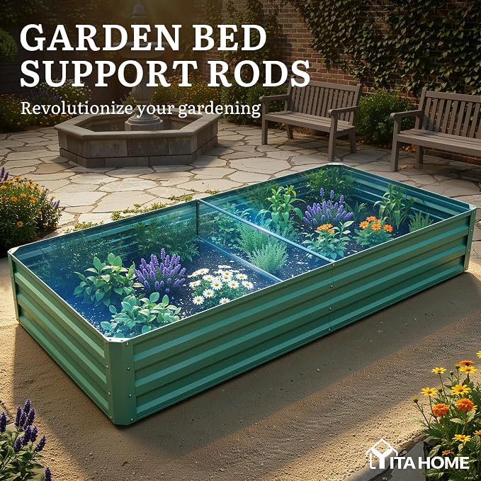 YITAHOME 2pcs 6x3x1ft Galvanized Raised Garden Bed, Metal Planter Box with Safety Rubber, Gloves, Outdoor Flower Bed for Planting Plants Vegetables, Green