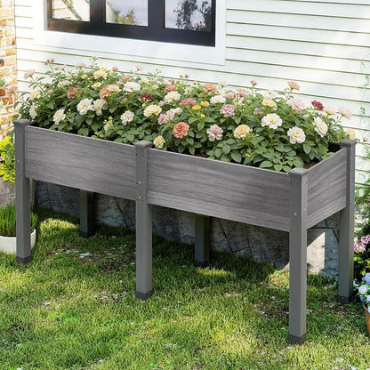 AMERLIFE Raised Garden Bed, 72x24x30 Inches Elevated Wood Planter Box with Legs, Bed Liner, Divider and Drainage System for Backyard, Patio, 300 lb Capacity - Grey