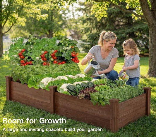 8×2ft Wooden Horticulture Raised Garden Bed Divisible Elevated Planting Planter Box for Flowers/Vegetables/Herbs in Backyard/Patio Outdoor, Acorn Brown, 96 x 24 x 9in