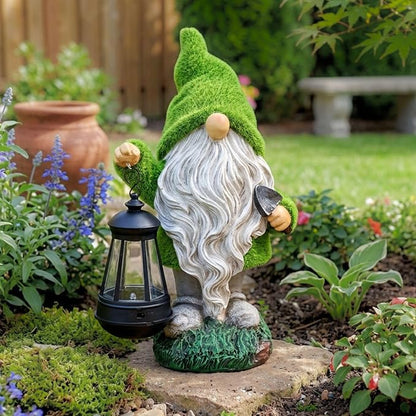 TERESA'S COLLECTIONS Christmas Outdoor Statue for Home, Resin Gnome Decorations with Solar Outdoor Lights for Garden Decor,Green Garden Sculptures & Statues for Front Patio Lawn, Gifts for Mom,8"