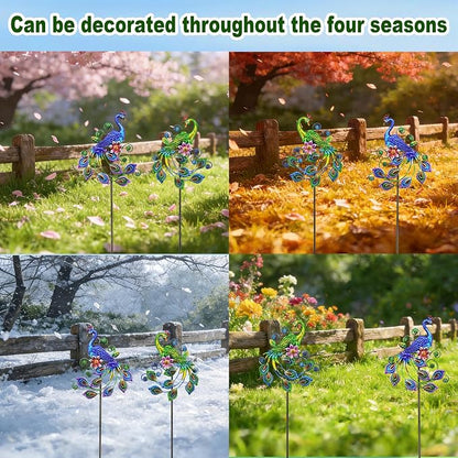 2 Pack Peacock Metal Decorative Garden Stakes - 29.5 Inch Patio Decor Art and Rust Resistant Metal Garden Decor for Indoor and Outdoor Decor - Perfect for Patio and Lawn Ornaments