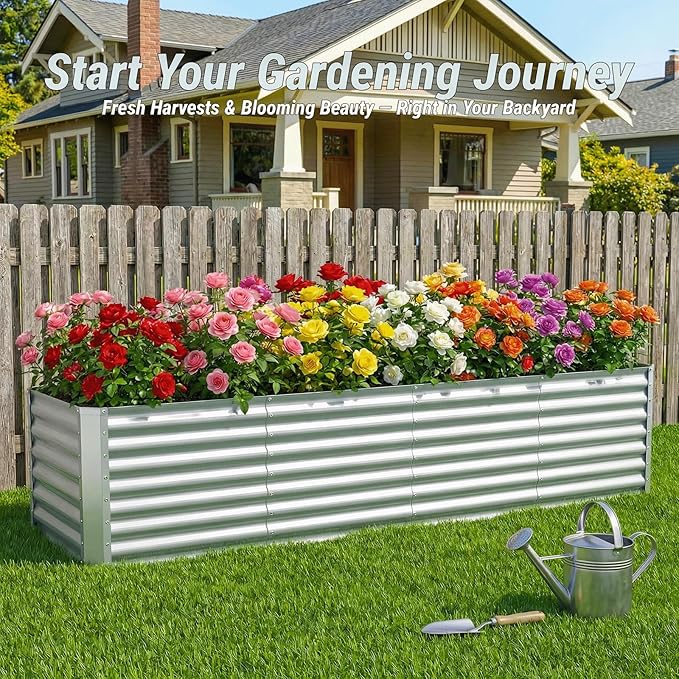 8x2x2 FT Galvanized Raised Garden Bed, Rectangle Elevated Metal Outdoor Planter Box, Large Planter for Flowers, Vegetables, Fruit and Herbs, 24-Inch Ergonomic Height Helps Reduce Bending, Open Bottom