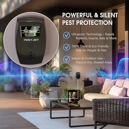 Smart Ultrasonic Pest Repeller with LCD Display – Indoor Outdoor Use – Electromagnetic Pest Control Device for Mice, Rats, Bats, Squirrels