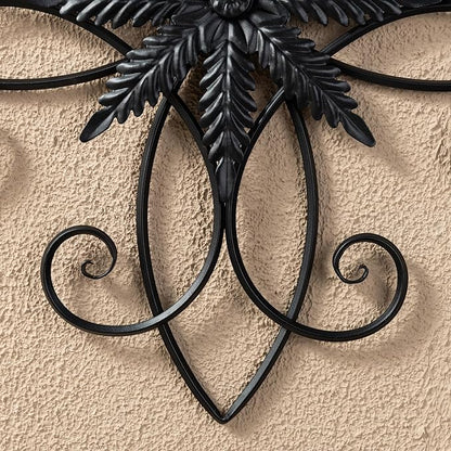 Glitzhome Black Metal Wall Art Decor, 20 Inch Iron Wall Decor with Clematis Scroll Pattern, Indoor Outdoor Wall Accent for Garden Porch Patio