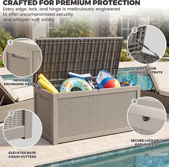Outdoor Storage Box, 320 Gallon Waterproof Deck Box [Upgraded 3.1], Giant Resin Storage for King Cushions, Lockable Bench Chest, Estate Yard Garden BBQ Gathering, Grey