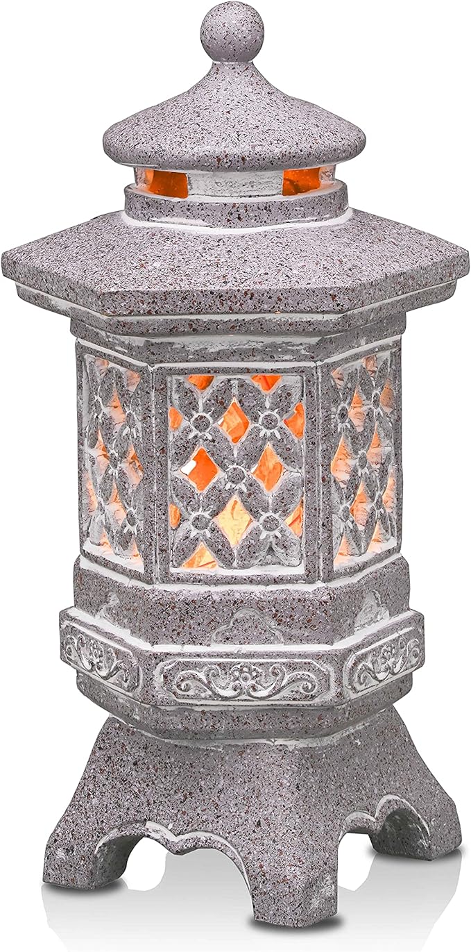 TERESA'S COLLECTIONS Pagoda Garden Statues with Solar Outdoor Light, Resin Zen Garden Lantern Asian Decor Outdoor Statues Lawn Ornaments Patio Porch Yard Decor Gifts for Mom 10.4"
