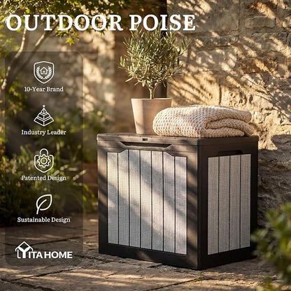 YITAHOME 30 Gallon Deck Box | 2-Pack Waterproof Resin Outdoor Storage Box with Lock, Doubles as Bench Seating for Patio Furniture Cushions,Garden Tools &