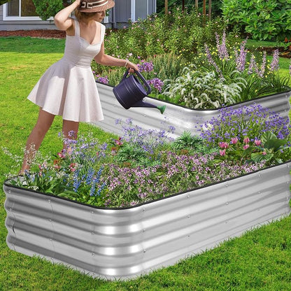 1MORE Raised Garden Bed -5X3X1 Galvanized Planter Box for Outdoor Gardening,4 in 1 Modular Raised Bed Kit with Protective Tape, Gloves for Herb,Ideal for Vegetables and Plants.Sliver-1Pcak