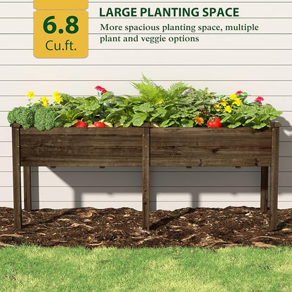 BlueWish 72''L x 23''W x 30''H Outdoor Cedar Garden Bed, 2x6 FT Raised Garden Bed with 8 Drainage Holes & 6 Legs, Elevated Planter Boxes for Gardening, Vegetable, Flower, 661lbs Capacity, Rustic