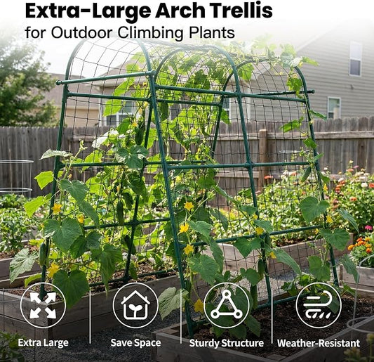 Garden Arch Trellis for Climbing Plants Outdoor, 7 Ft Tall Cucumber Trellis for Raised Bed, Metal Archway Arbor Trellis Support for Vegetables Beans Squash Peas Grape Vines Flowers