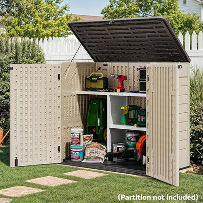 YITAHOME 30 cuft Outdoor Storage Shed w/o Shelf, Horizontal Storage Cabinet for Garden Tool, Waterproof Storage Shed Plastic for Garage, Resin Pool Storage, Easy to Assemble, Khaki & Brown