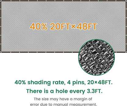 Shade Cloth, 20FT X 48FT 40% Black Outdoor Woven Sun Shade with Grommets, Durable Breathable Netting Shading Antifreezing for Patio, Garden, DIY Home, Plants Cover, Greenhouse, Dog Kennel