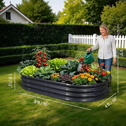 Gartist 8×4×1 ft Large Gray Raised Garden Bed Planter, Easy Assembly Metal Garden Bed Outdoor for Vegetables, Flowers & Herbs