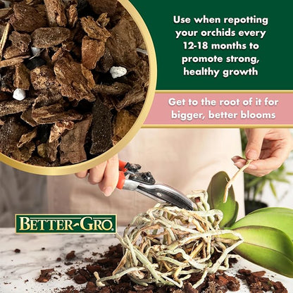 Better-Gro Special Orchid Mix - Premium Grade Orchid Bark Potting Mix for Potting, Repotting, Enhanced Drainage, Air Flow & Root Ventilation, for Phalaenopsis, Cattleyas, Dendrobiums, 8 Quarts
