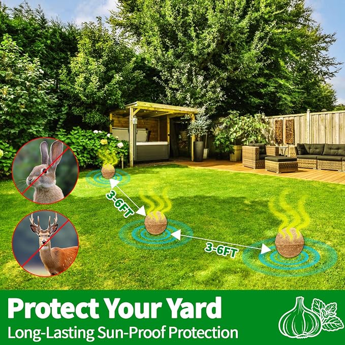 Deer & Rabbit Repellent Balls, 10 Packs, Natural Plant-Based Formula with Peppermint & Garlic Oils, Long-Lasting Outdoor Animal Deterrent for Yard