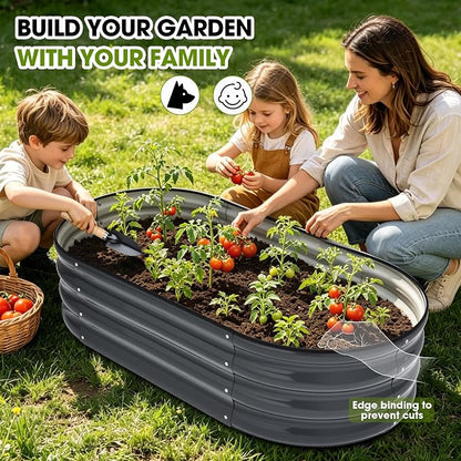 4x2x1ft(2 Pack) Galvanized Raised Garden Bed Outdoor, Oval Large Metal Planter Garden Boxes for Gardening, Planting Deep Root Vegetables, Herbs, Fruits, Flower, Rustproof, Rubber Strip, Gray