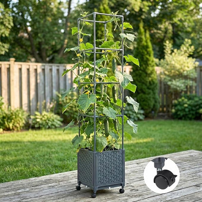 Raised Garden Bed Tomato Planter Box with Trellis, 56.7" Tomato Planters Cage w/Self-Watering for Climbing Plants Vegetables, Patio Indoor Outdoor