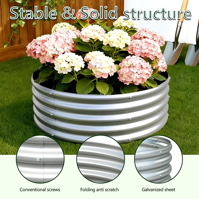 2Pack 3x3x1ft Galvanized Raised Garden Bed, Planter Raised Garden Beds Outdoor, Round Clearance Raised Garden Beds for Gardening Vegetables……