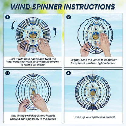 FLAGWIX Hanukkah Gifts for Women Men - Star of David 3D Stainless Steel Wind Spinners Outdoor 12in - Hanukkah Decorations, Chanukah Hanging Wind Spinners Garden Decor, Spiritual Religious Jewish Gifts
