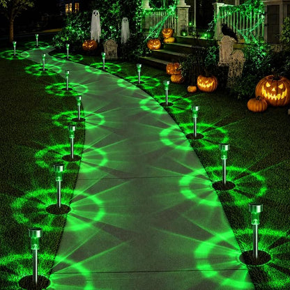 GIGALUMI Green Solar Pathway Lights, 20-Pack Outdoor Halloween Decor | Waterproof LED stainless stakes for yard, garden, driveway, walkway. Green glow creates spooky atmosphere.