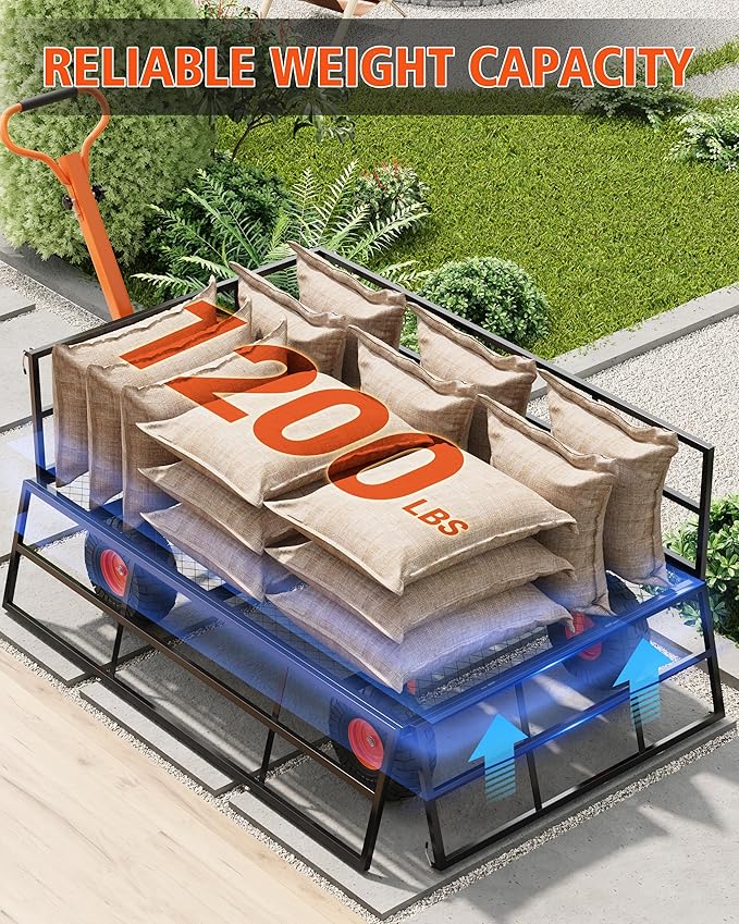GarveeLife Heavy Duty Steel Garden Cart, 1200 LBS Capacity 3 in 1 Pullable Garden Wagon with 13 in Wheels, for Gardening Soil, Tools, and Plant Transport