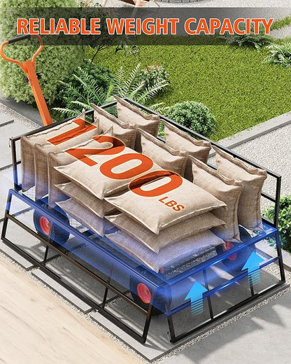 GarveeLife Heavy Duty Steel Garden Cart, 1200 LBS Capacity 3 in 1 Pullable Garden Wagon with 13 in Wheels, for Gardening Soil, Tools, and Plant Transport