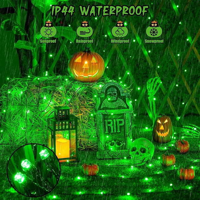 JMEXSUSS 2 Pack Solar Halloween Lights Outdoor, Total 400 LED 151FT, Green | Outdoor Waterproof, 8 Modes Solar Christmas String Lights for Outside Patio Yard Garden Tree Christmas Halloween Decorations