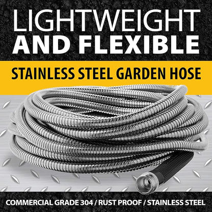BIONIC STEEL 50 Foot 304 Stainless Steel Garden Hose Bundle with 25 Foot Rust-Proof Metal Home Garden Hose