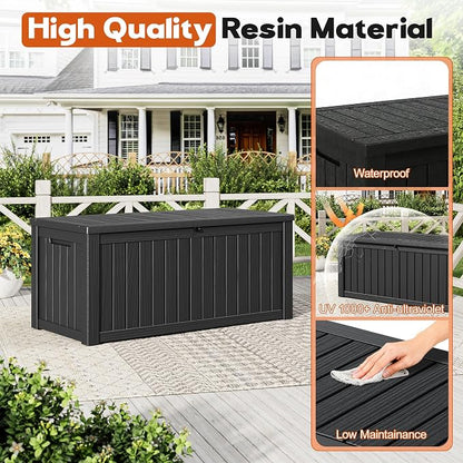 Outdoor Storage Box, Resin Deck Boxes Indoor and outdoor, Waterproof Storage Box Lockable Lid (Black,150 Gallon)