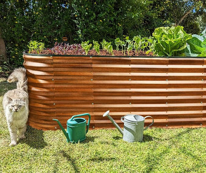 Plant & Plot Galvanized Raised Garden Beds Outdoor // 6×2×2 ft Planter Raised Beds for Gardening, Vegetables, Flowers (Dark Wood Grain) // Large Metal Garden Box // Patented Tool-Free Design
