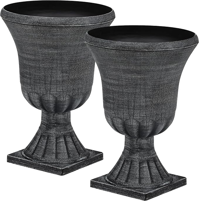 Autodaya 22" Handmade Washed Black Urn Planters Set of 2 Plastic Pots | Handmade Washed Black Finish, Large Weather-Resistant Planters for Porch, Garden, Patio, or Indoor Use
