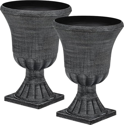 Autodaya 22" Handmade Washed Black Urn Planters Set of 2 Plastic Pots | Handmade Washed Black Finish, Large Weather-Resistant Planters for Porch, Garden, Patio, or Indoor Use