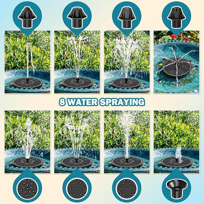 SZMP Solar Fountain for Bird Bath Spraying Water on Cloudy Day, Solar Water Fountain Pump Outdoor Garden 3.5W Black Glass Panel with 2000mAh Battery Replaceable Nozzles