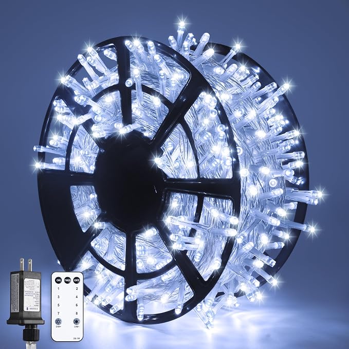 JMEXSUSS 168FT 600 LED White Christmas Lights Outdoor with Remote String Lights Indoor Plug in Cool White Twinkle String Light for Tree Room Party Wedding Decorations