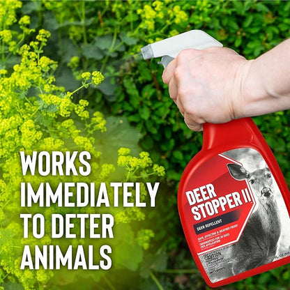 Deer Stopper II - Moose, Elk & Deer Repellent Spray for Gardens, Lawns & Landscaping - 30-Day Weatherproof Protection - Cinnamon & Clove Scent - Safe Around Kids, Pets & Plants - 32oz