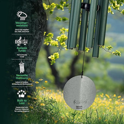 Nature’s Melody Aureole Tunes Wind Chimes – Outdoor Windchime with 6 Tubes Tuned to B Pentatonic Scale, 100% Rustproof Aluminum, Powder Finish & S Hook Hanger for Sympathy, Memorial Gift or Zen Garden
