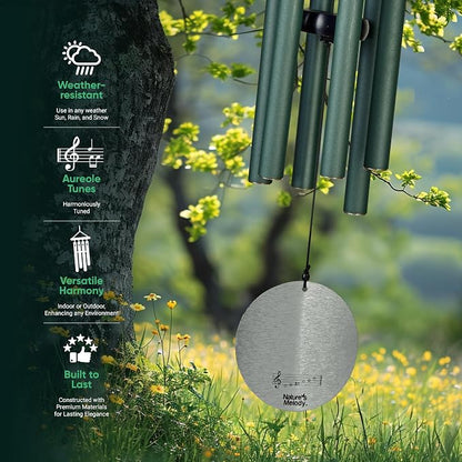 Nature’s Melody Aureole Tunes Wind Chimes – Outdoor Windchime with 6 Tubes Tuned to E Pentatonic Scale, 100% Rustproof Aluminum, Powder Finish & S Hook Hanger for Sympathy, Memorial Gift or Zen Garden