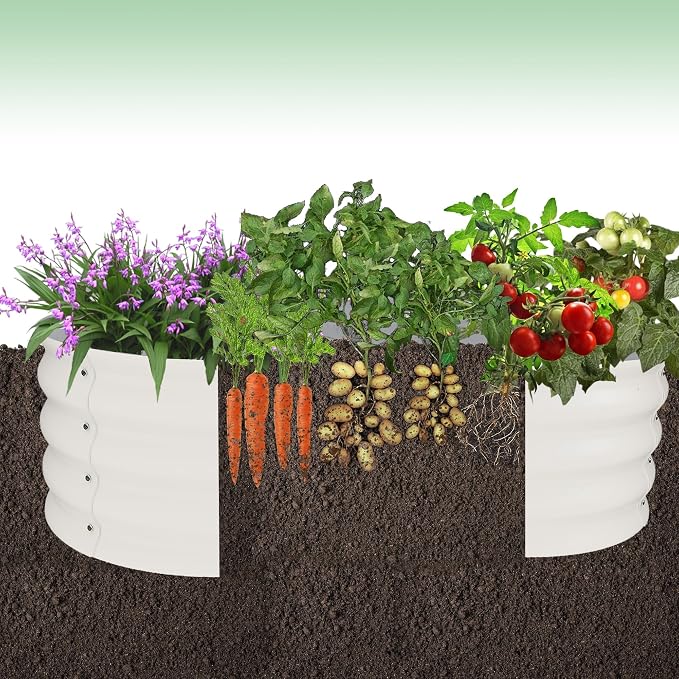 Garvee 2 Pack Galvanized Raised Garden Bed, Outdoor Planter Box with Open Base for Herbs, Veggies & Flowers. Rust-Resistant Raised Garden Beds, Ground-Connected Design for Deep Root Growth | Metal Planter Box Combines into 4 Circles, Open Base for Vegg...