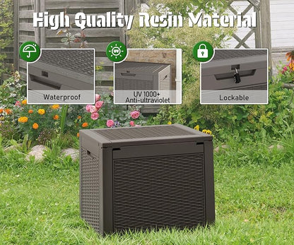 NUNU LAB Outdoor Storage Box 31 Gallon,Waterproof Indoor Outside Deck Boxes,Backyard Storage Bin for Package Delivery,Garden Tools,Patio Cushions,Pool Accessories,Storage Bench Lockable Lid,Tool Box