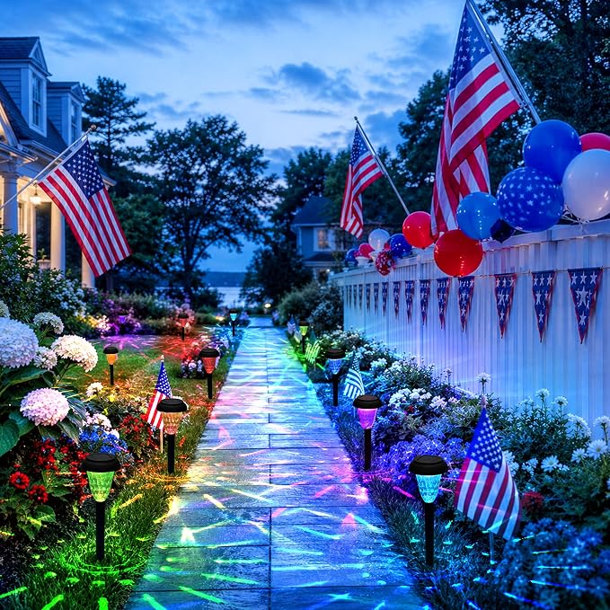 TISEJOY Solar Pathway Lights Outdoor Waterproof 12 Pack Color Changing Garden Light for Yard Patio Driveway Walkway Lawn Landscape Lighting for Outdoor 4th of July Decorations