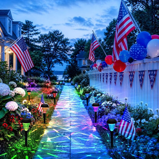 TISEJOY Solar Pathway Lights Outdoor Waterproof 8 Pack Color Changing Garden Light for Yard Patio Driveway Walkway Lawn Landscape Lighting for Outdoor 4th of July Decorations