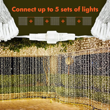 Twinkle Star 300 LED Window Curtain String Lights, Warm White, 2 Pack | 8 Modes, Fairy Lights, Wedding Party Home Garden Decor, Indoor Outdoor Wall